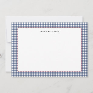 Navyblå och vit nautisk Gingham platt Tack Kort