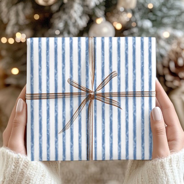 Navyblå och vit randig kustnöjd jul presentpapper (Skapare uppladdad)