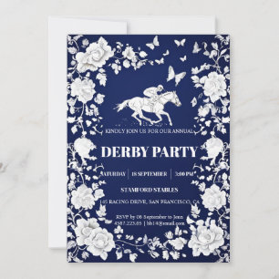 Navyblå och vit Toile Blommig Kentucky Derby Inbju Inbjudningar