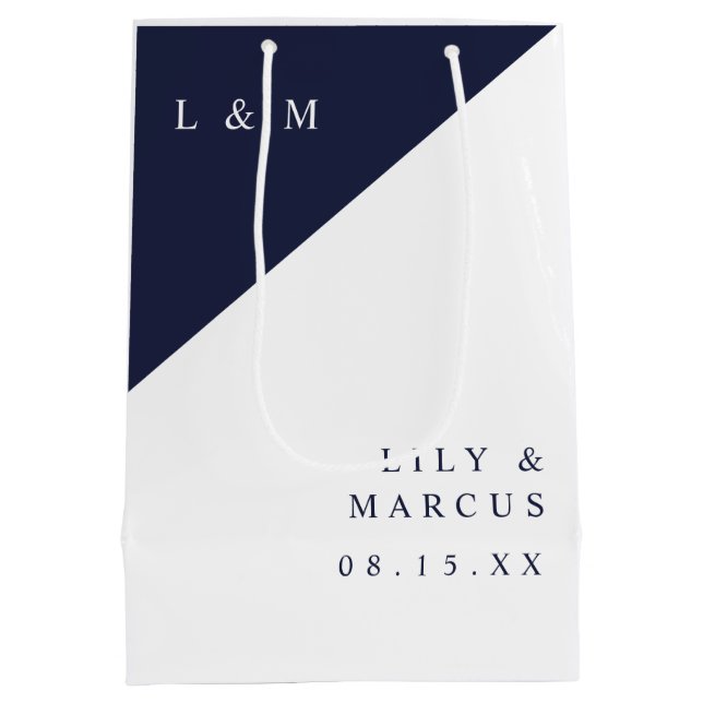 Navyblå Och Vita Mongoram Minimalistiska Bröllop (Baksidan)