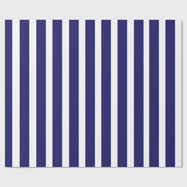 Navyblå och vita vertikala ränder presentpapper (Platt)