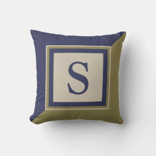 Navyblå Olivgrön Tan Stor Monogram Kudde