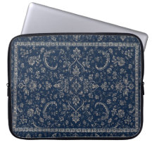 Navyblå persisk blomstermönstrad laptopsleeve