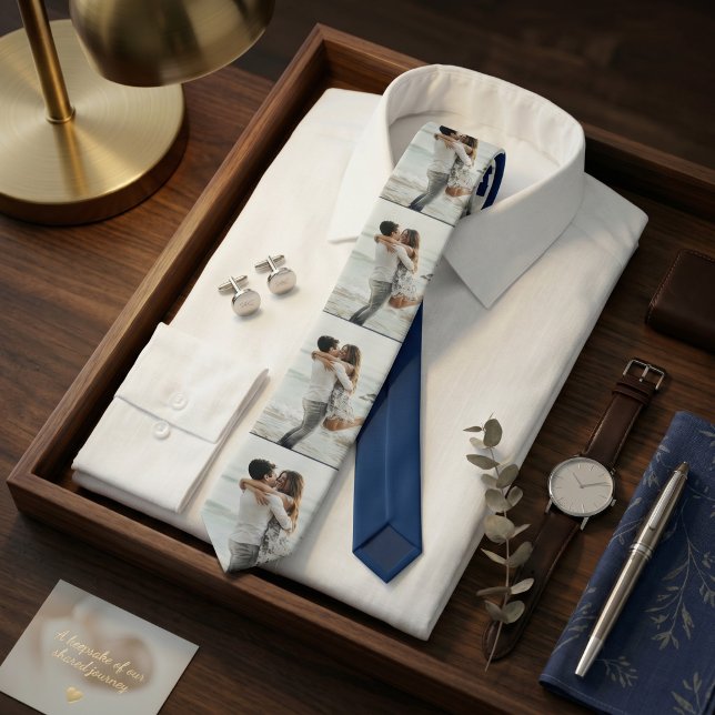 Navyblå | Personlig familjefotokollage Slips (Navy Blue Multi-Photo Collage Neck Tie | Personalized Family Portrait)
