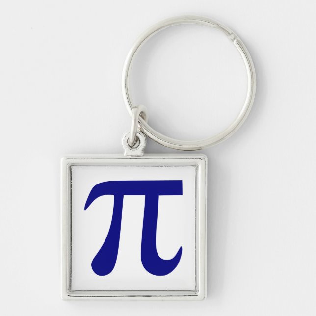 Navyblå Pi-symbol Fyrkantig Silverfärgad Nyckelring (Framsidan)