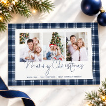 Navyblå Plaid Tartan 3 Bilder God Jul