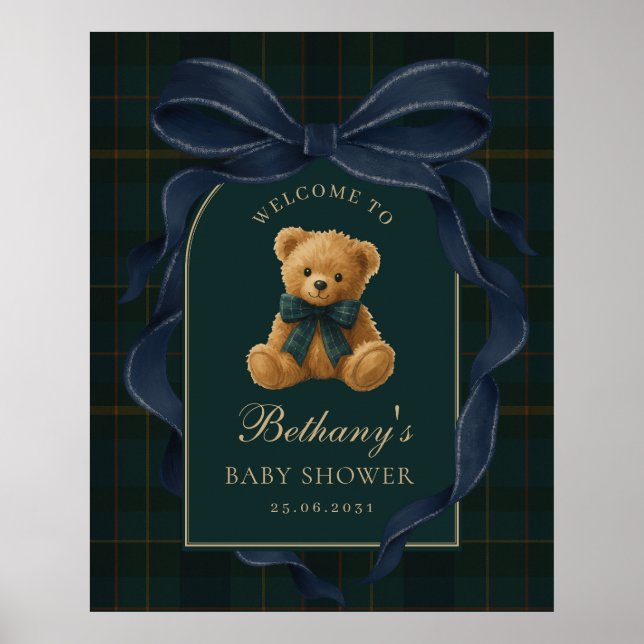 Navyblå Polobamse Baby Shower Välkomstskylt Poster (Framsidan)
