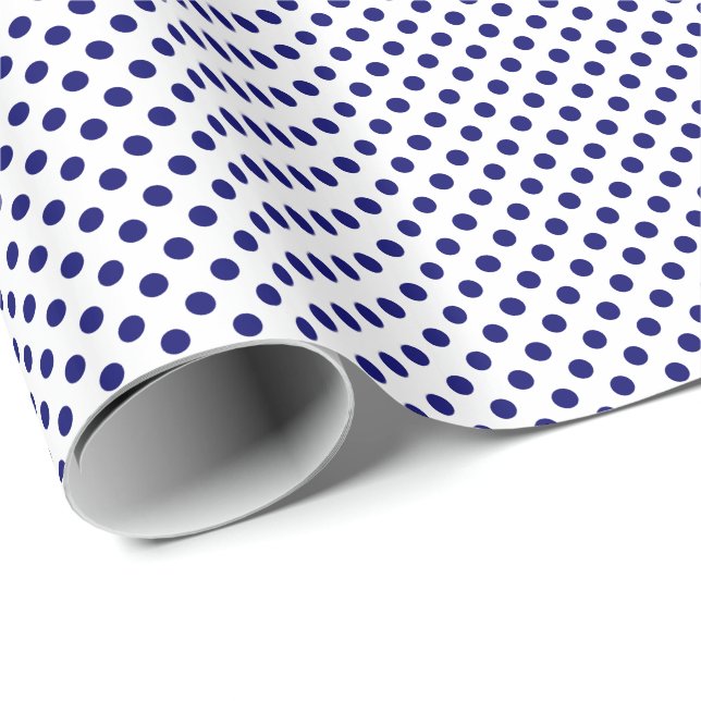 Navyblå prickar på vit presentpapper (Rullad Hörn)