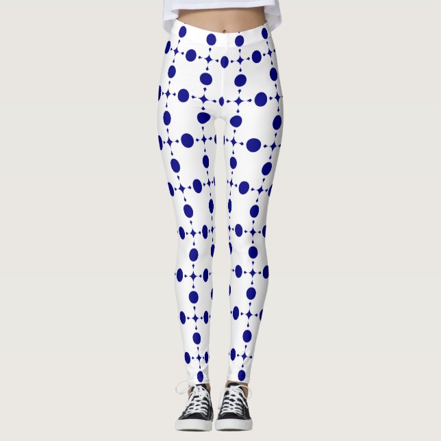 Navyblå prickar, Prickigt mönster, Prickar Leggings (Framsida)