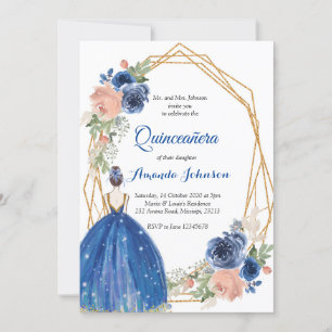 Navyblå prinsessa Quinceañera spansk 15-årsdag Inbjudningar