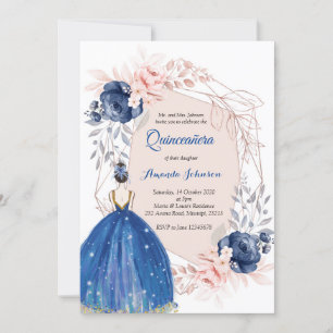 Navyblå prinsessa Quinceañera spansk 15-årsdag Inbjudningar