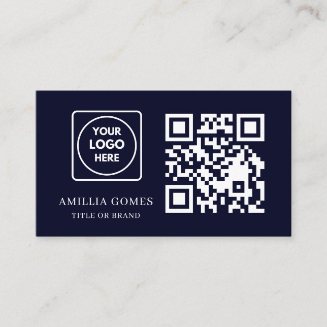 Navyblå QR-kod | Modern Anpassad Kontakt Design Visitkort (Framsida)