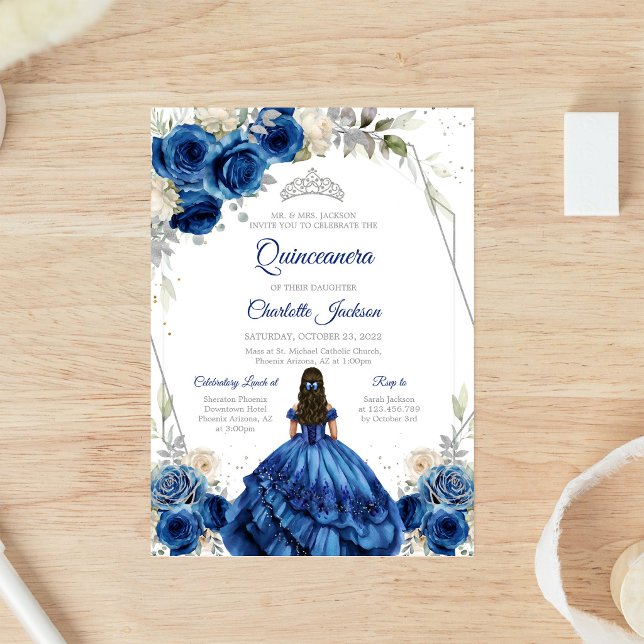 Navyblå Quinceanera-födelsedagsinbjudan Inbjudningar (Skapare uppladdad)