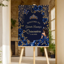 Navyblå Quinceañera Gyllene Rosor Välkommen