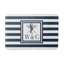 Navyblå rand monogram nautisk sjöhästavbad M