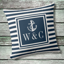 Navyblå rand nautiskt ankare monogram