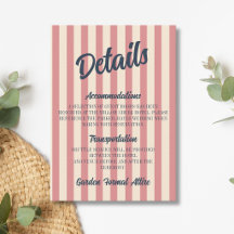 Navyblå Retro Rosablush Rosa Ränder Bröllopsdetalj