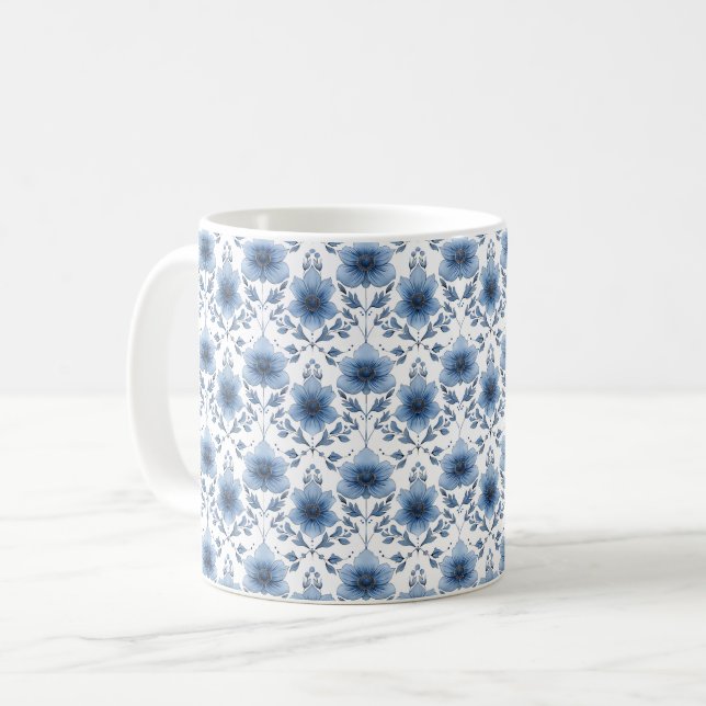 Navyblå Retro Söt Vintage Elegant Chic Blomma  Kaffemugg (Framsida vänster)