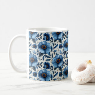 Navyblå Retro Söt Vintage Elegant Chic Blomma  Kaffemugg