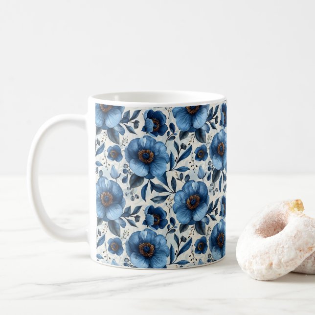 Navyblå Retro Söt Vintage Elegant Chic Blomma  Kaffemugg (Med munk)