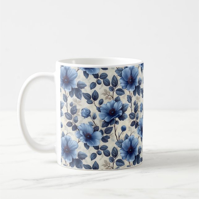 Navyblå Retro Söt Vintage Elegant Chic Blomma  Kaffemugg (Vänster)