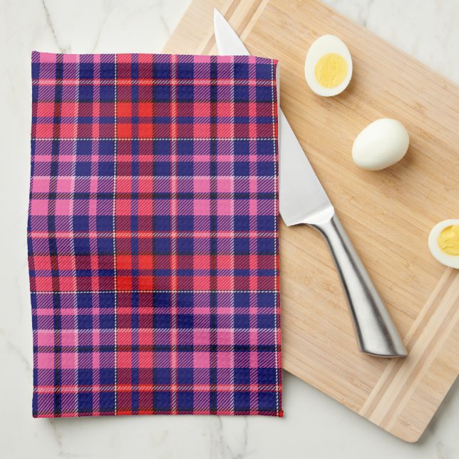 Navyblå röd rosa rutig Tartan-design  Kökshandduk (Vikt i Fjärdedel)