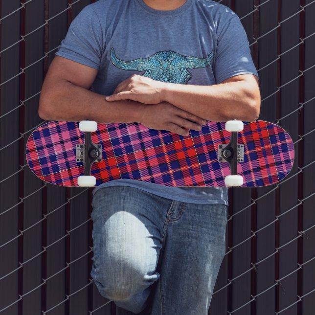 Navyblå Röd Rosa Rutig Tartan Design  Mini Skateboard Bräda 18,5 Cm (Utomhus 3)
