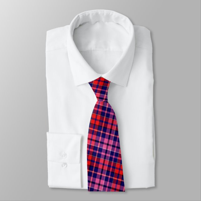 Navyblå röd rosa rutig Tartan-design  Slips (Bunden)