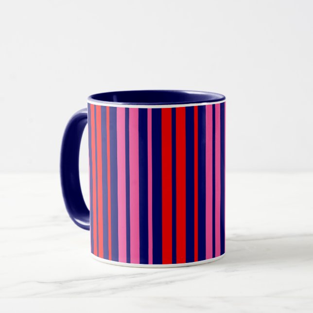 Navyblå Röd Rosa Vertikal Randig Design   Mugg (Framsida vänster)