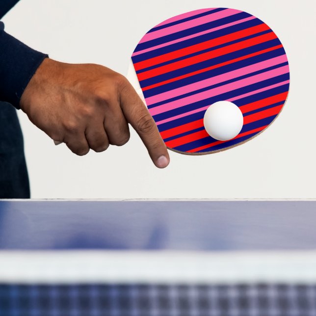 Navyblå Röd Rosa Vertikal Randig Design   Pingisracket (Insitu)