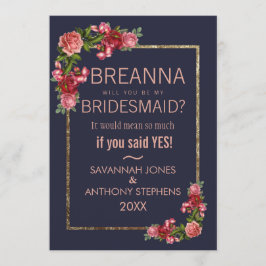 Navyblå Rosa Blommig Guld Brudtärnor Inbjudningar