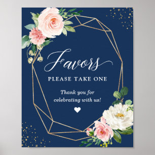 Navyblå Rosa Blommiga Förmånsskylt Vänligen Ta En Poster