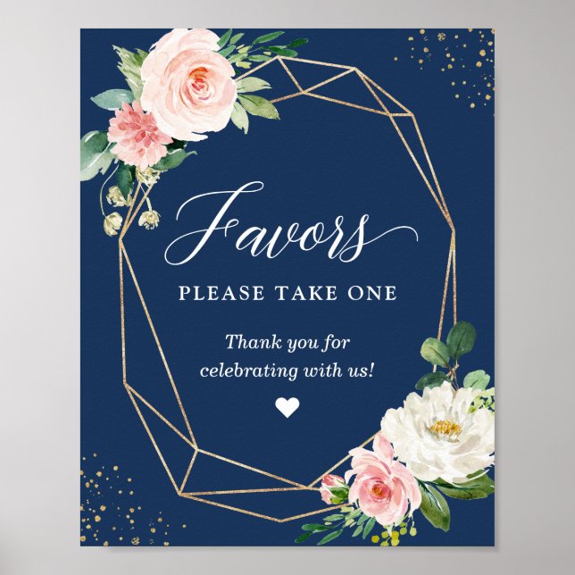 Navyblå Rosa Blommiga Förmånsskylt Vänligen Ta En Poster (Framsidan)