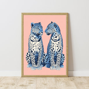 Navyblå Rosa Gepard Leopard Snygg Tjejaktig Kormöb Poster