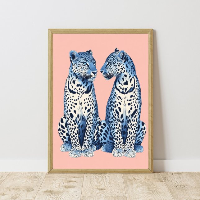 Navyblå Rosa Gepard Leopard Snygg Tjejaktig Kormöb Poster (Skapare uppladdad)