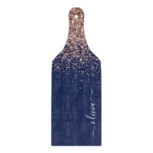 Navyblå Rosa Guld Glitter Monogram