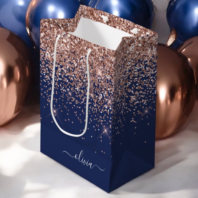 Navyblå Rosa Guld Glitter Monogram (Skapare uppladdad)