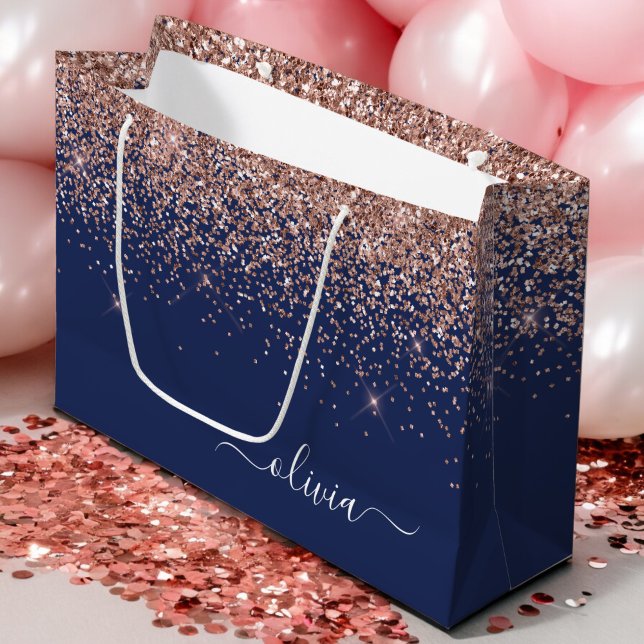 Navyblå Rosa Guld Glitter Monogram (Skapare uppladdad)