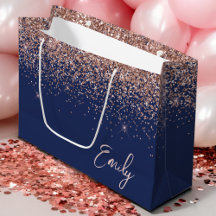 Navyblå Rosa Guld Glitter Monogram