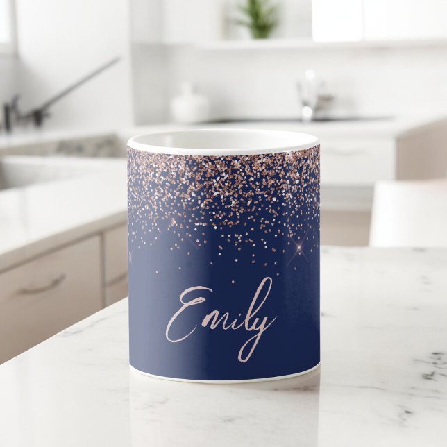 Navyblå Rosa Guld - Rosa Glitter Glans Kaffemugg (Skapare uppladdad)