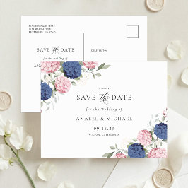 Navyblå & Rosa Hydrangea Spara Datum Postkort Meddelande Vykort