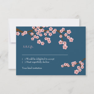 Navyblå & Rosa Körsbärsblommande Vårbröllop OSA Kort