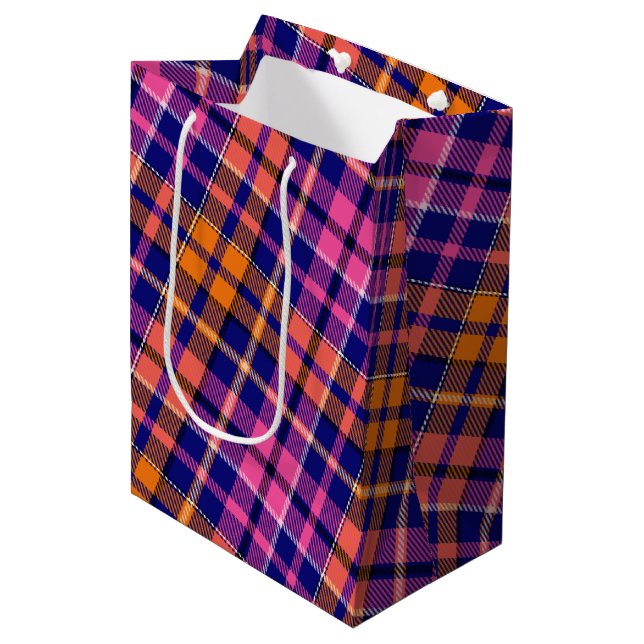 Navyblå Rosa Orange Rutig Tartan Design  (Framsidan Vinklad)