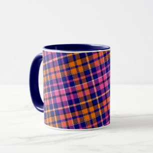 Navyblå Rosa Orange Rutig Tartan Design Mugg
