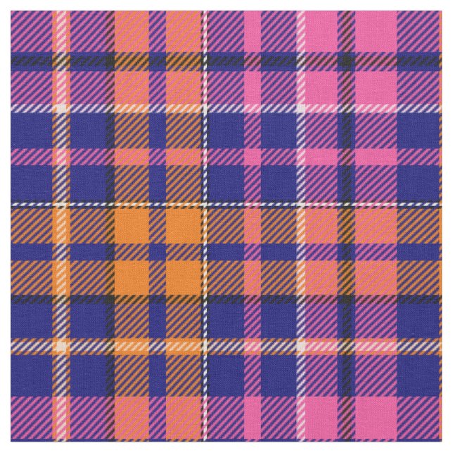 Navyblå Rosa Orange Rutig Tartan Design  Tyg (Närbild)