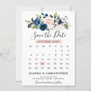 Navyblå Rosa Ros Blommig Kalender Spara Datumet
