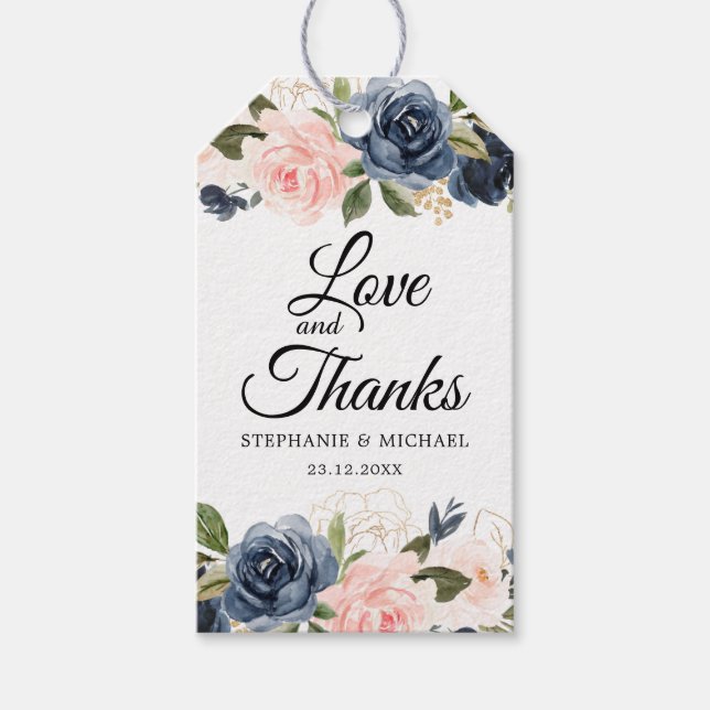 Navyblå rosa ros Botanisk Presentetikett (Framsidan)