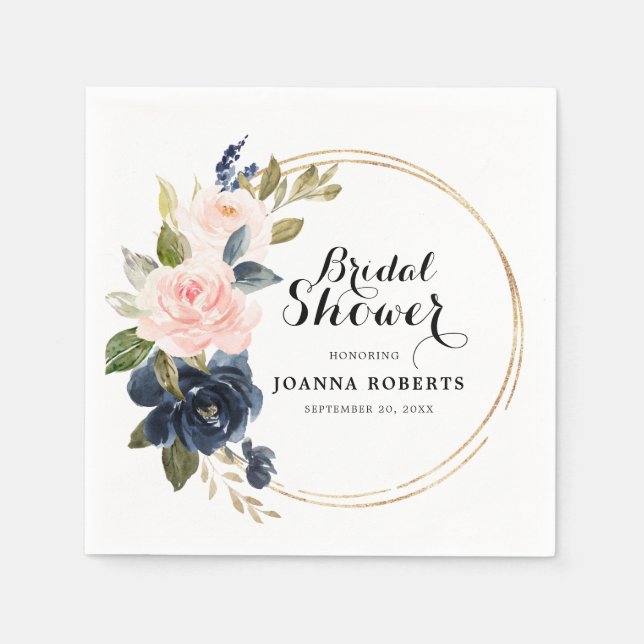 Navyblå rosafärgad ros Botanisk Pappersservett (Framsidan)