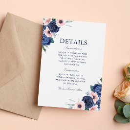 Navyblå & Rosafärgade Blommiga Bröllopsinformation Tilläggskort