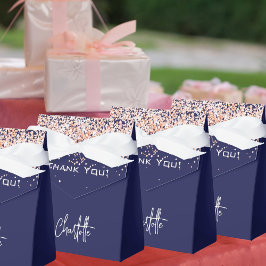 Navyblå roséguld glitter namn tack presentaskar